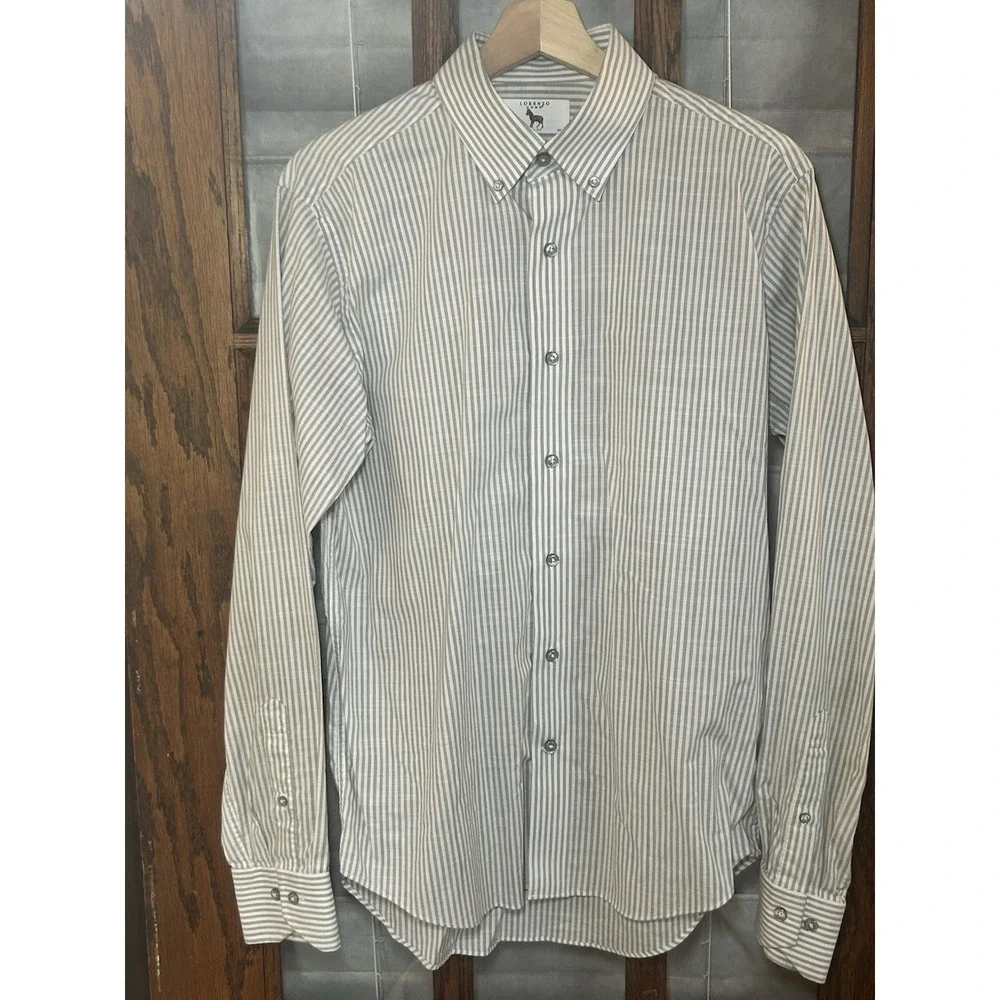 Lorenzo Uomo dress shirt Light Grey & White Stripe Trim Fit Size 15.5 And‎ 34/35